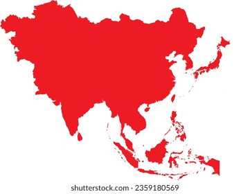 RED CMYK color detailed flat stencil map of the continent of ASIA on transparent background