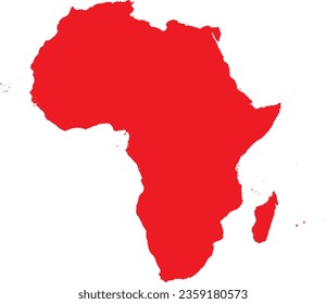 RED CMYK color detailed flat stencil map of the continent of AFRICA on transparent background