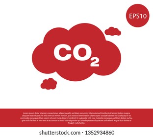 Red CO2 emissions in cloud icon isolated on white background. Carbon dioxide formula symbol, smog pollution concept, environment concept. Vector Illustration