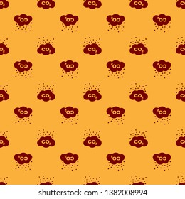 Red CO2 emissions in cloud icon isolated seamless pattern on brown background. Carbon dioxide formula symbol, smog pollution concept, environment concept. Flat design. Vector Illustration