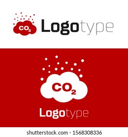 Red CO2 emissions in cloud icon isolated on white background. Carbon dioxide formula symbol, smog pollution concept, environment concept. Logo design template element. Vector Illustration