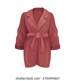 Red Coat with Collar and Belt Vector Illustration