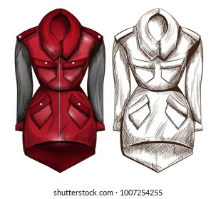 Red coat set Vector. Fashion design clothings