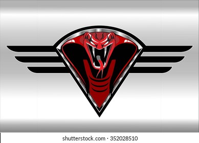 Red Cobra on the silver metallic winged diamond shield