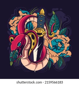 red cobra vector print illustration
