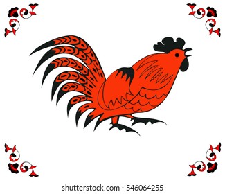 Red cock in a folk style