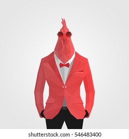 Red cock in suit