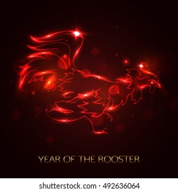 Red cock symbol 2017 by the Chinese calendar. Fire rooster  template for card, banner, poster. Vector illustration eps 10 format.