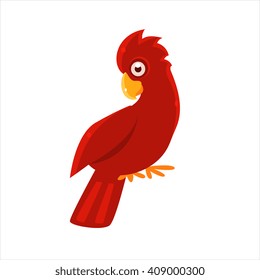 Red Cockatoo Parrot Flat Vector Illustration In Primitive Cartoon Style Isolated On White Background