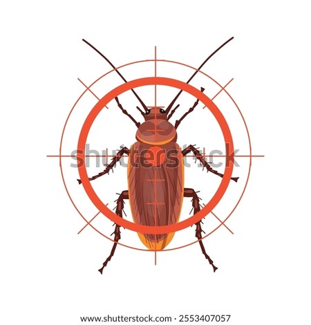 Red cockroach insect with a red sight. Realistic Red cockroach on white background. Top view. Vector.