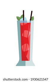red cocktail drink with leafs