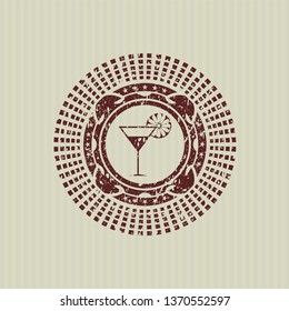 Red cocktail glass icon inside grunge style stamp