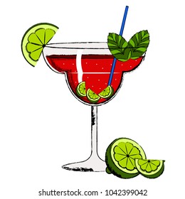 Red cocktail with lemon slices