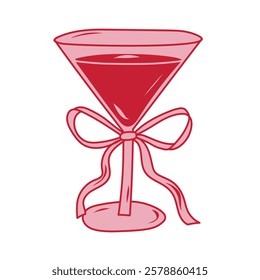 Red cocktail with a ribbon decoration on a simple base for festive occasions and celebrations