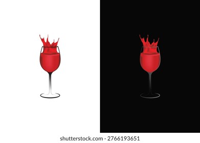 Red cocktail splashes a dichotomy of light and shadow in glassware.
