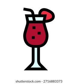 Roter Cocktail mit Stroh und Anstrich, flaches Vektorsymbol als Symbol für Sommerfeste, tropische Erfrischung oder Mocktail auf weißem Hintergrund für Menüs, Apps, Web- und UI-Designs