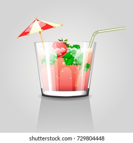 red cocktail with umbrella and strawberry