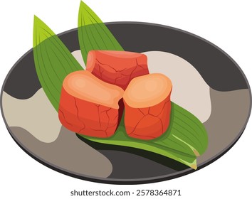 Red Cod Roe Slices on Plate Japanese Food Illustration Isolated on White Background	