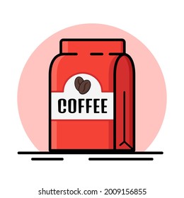 Red Coffee Bag. Packaging Layout Isolated On A White Background. Vector Icon In Flat Style.