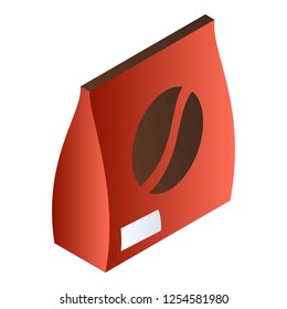 Red coffee bean box icon. Isometric of red coffee bean box vector icon for web design isolated on white background