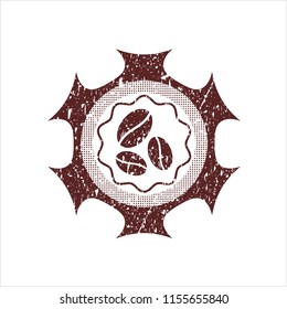 Red coffee bean icon inside distress rubber grunge texture seal