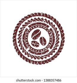 Red coffee bean icon inside distress grunge stamp
