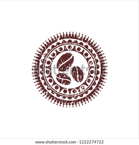 Red coffee bean icon inside distress rubber texture