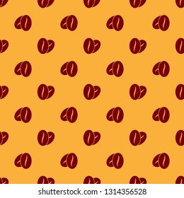 Red Coffee beans icon isolated seamless pattern on brown background. Flat design. Vector Illustration