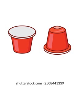 Red Coffee Capsule for Espresso Machine Icons Set. Vector