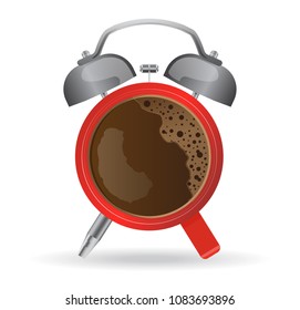 Red coffee cup and alarm clock concept, Vector illustration