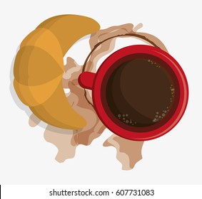 red coffee cup croissant breakfast