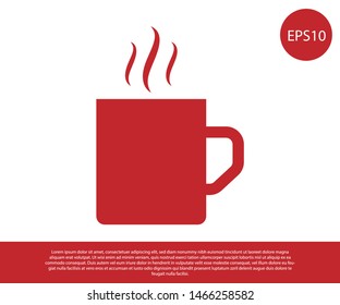 Red Coffee cup flat icon isolated on white background. Tea cup. Hot drink coffee.  Vector Illustration