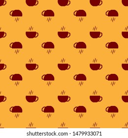 Red Coffee cup flat icon isolated seamless pattern on brown background. Tea cup. Hot drink coffee.  Vector Illustration