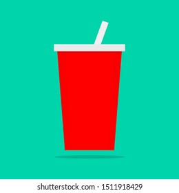 red coffee cup flat style on green background. vector illustration