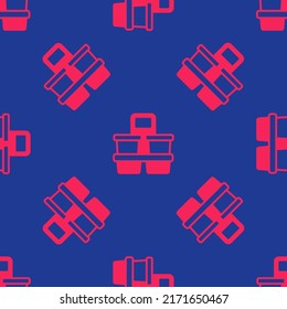 Red Coffee cup to go icon isolated seamless pattern on blue background.  Vector