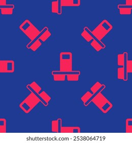 Red Coffee cup to go icon isolated seamless pattern on blue background.  Vector