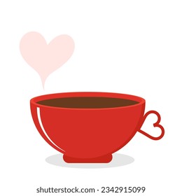 Red coffee cup with heart shape smoke on white background vector illustration.