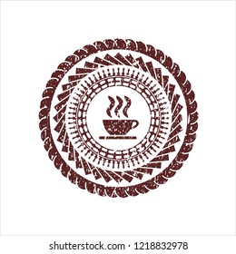 Red coffee cup icon inside distressed rubber texture