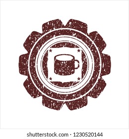Red coffee cup icon inside distress rubber texture