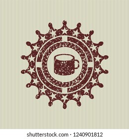 Red coffee cup icon inside rubber grunge stamp