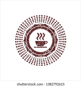 Red coffee cup icon inside rubber grunge texture stamp