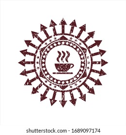Red coffee cup icon inside distress grunge stamp