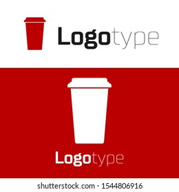 Red Coffee cup icon isolated on white background. Disposable coffee cup with hot coffee. Logo design template element. Vector Illustration