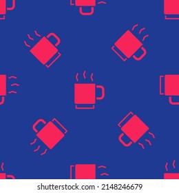 Red Coffee cup icon isolated seamless pattern on blue background. Tea cup. Hot drink coffee.  Vector
