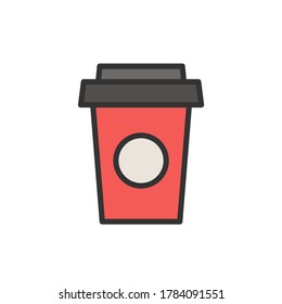 Red coffee cup icon. Take away coffee cup icon. Color vector icon.