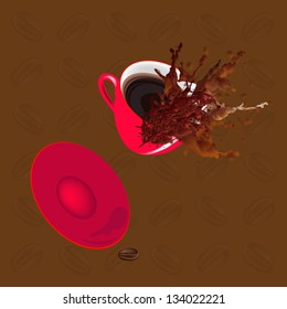 Red Coffee cup on a abstract dark background.Restaurant business. Vector
