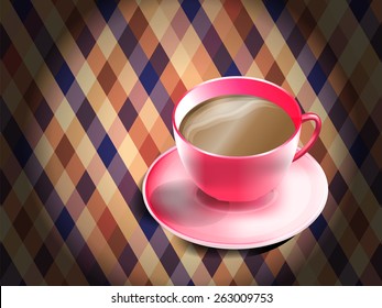 red coffee cup on the fabric background, vector