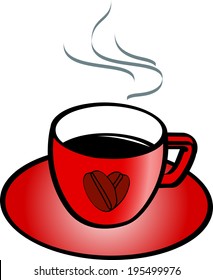 Red coffee cup and saucer