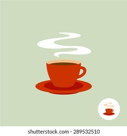 Red coffee cup with smoke flat style simple elegant logo