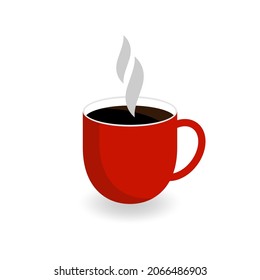 Red coffee cup with steam, flat design icons. Vector illustration.